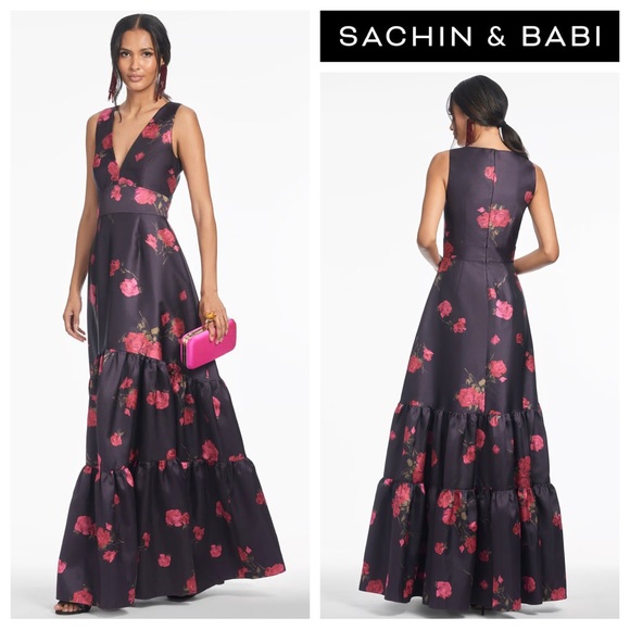 Sachin & Babi Rori Gown in Malbec Tea Blooms - Picture 1 of 6
